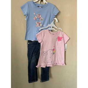 Carter's Pink Bunny "Make a Wish" Tee, Carter's Doggy Floral Tee & Levi's Denim